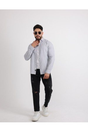 Cliento Çizgili Keten Casual Modern Tasarım Erkek Gömlek