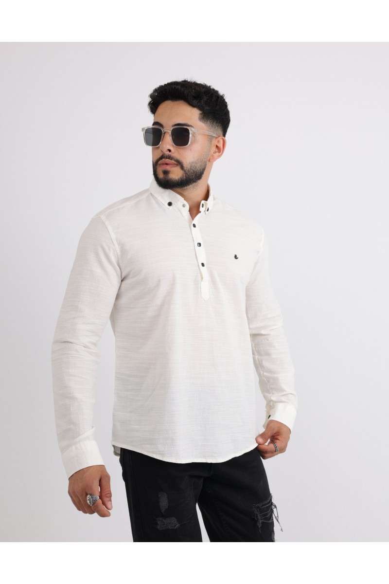 Cliento Flam Keten Günlük Minimalist Tarz Erkek Gömlek