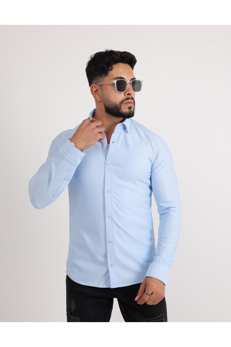 Cliento Likralı Örme Dabıl Kumaş Düğmeli Günlük Erkek Gömlek
