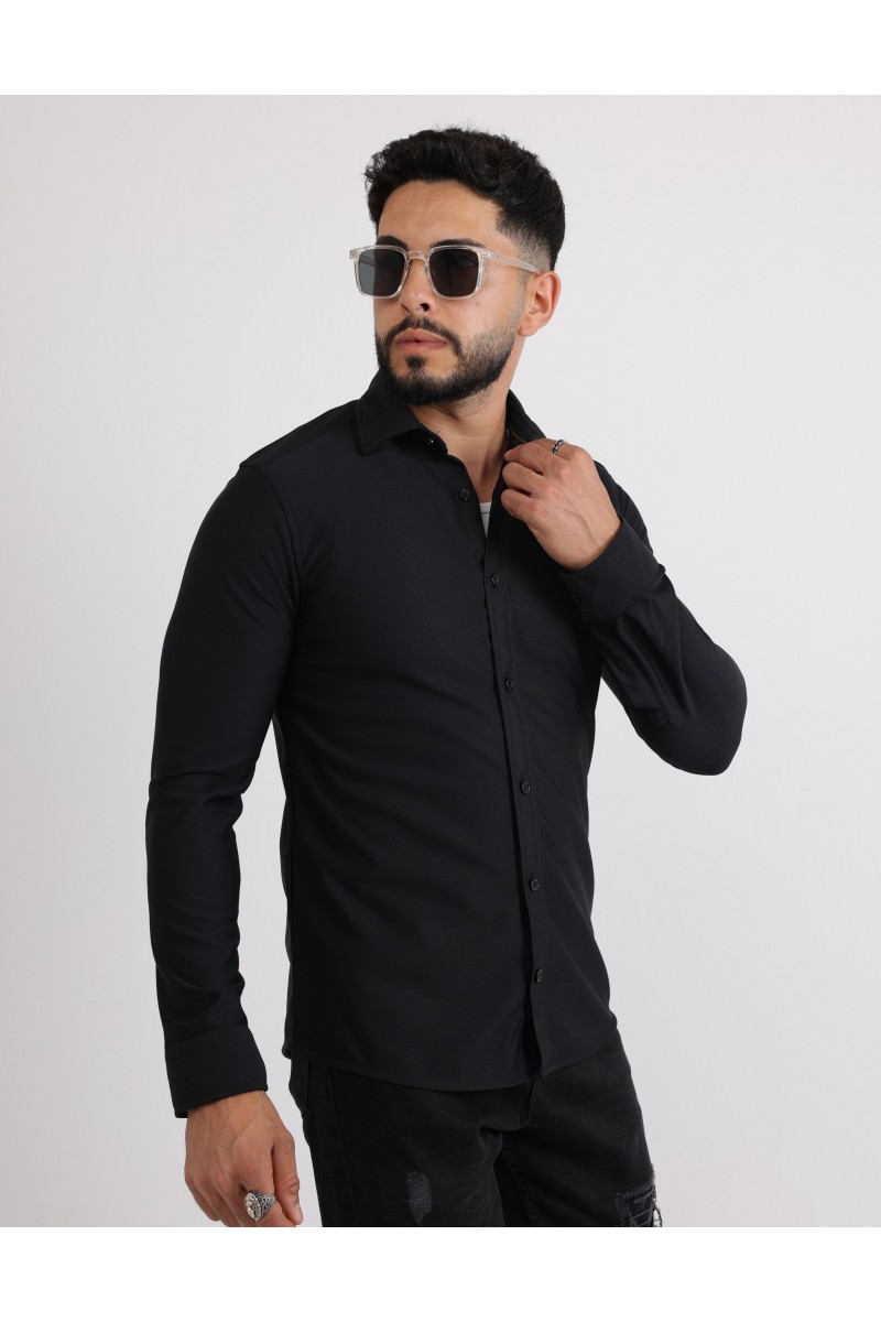 Cliento Likralı Örme Dabıl Kumaş Düğmeli Günlük Erkek Gömlek