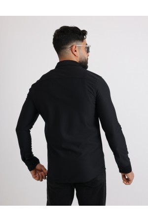 Cliento Likralı Örme Dabıl Kumaş Düğmeli Günlük Erkek Gömlek