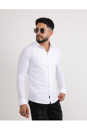 Cliento Likralı Örme Dabıl Kumaş Düğmeli Günlük Erkek Gömlek