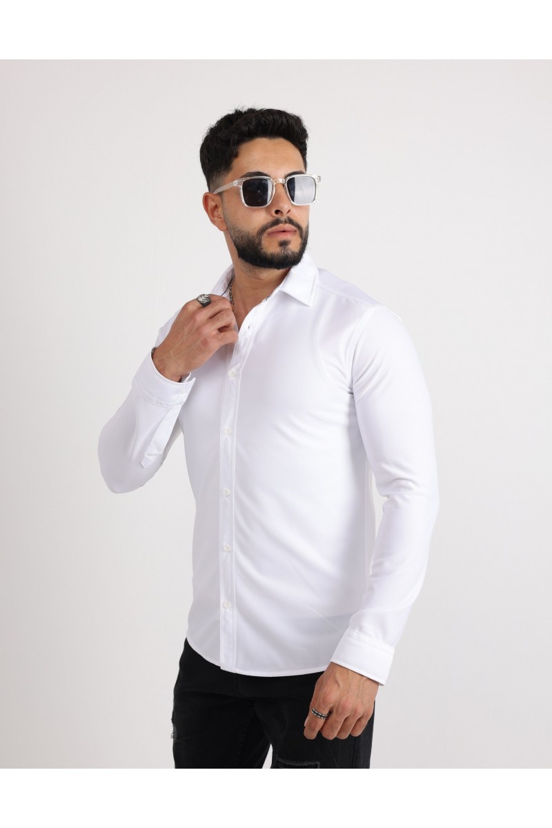 Cliento Likralı Örme Dabıl Kumaş Düğmeli Günlük Erkek Gömlek