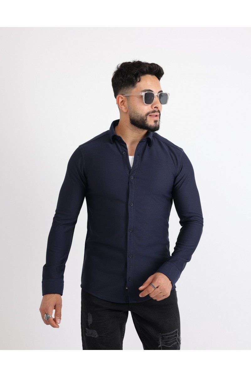 Cliento Likralı Örme Dabıl Kumaş Düğmeli Günlük Erkek Gömlek