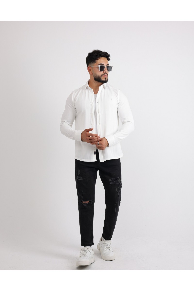 Cliento Likralı Örme Waffle Klasik ve Modern Erkek Gömlek