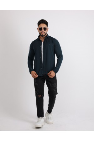 Cliento Likralı Örme Waffle Klasik ve Modern Erkek Gömlek