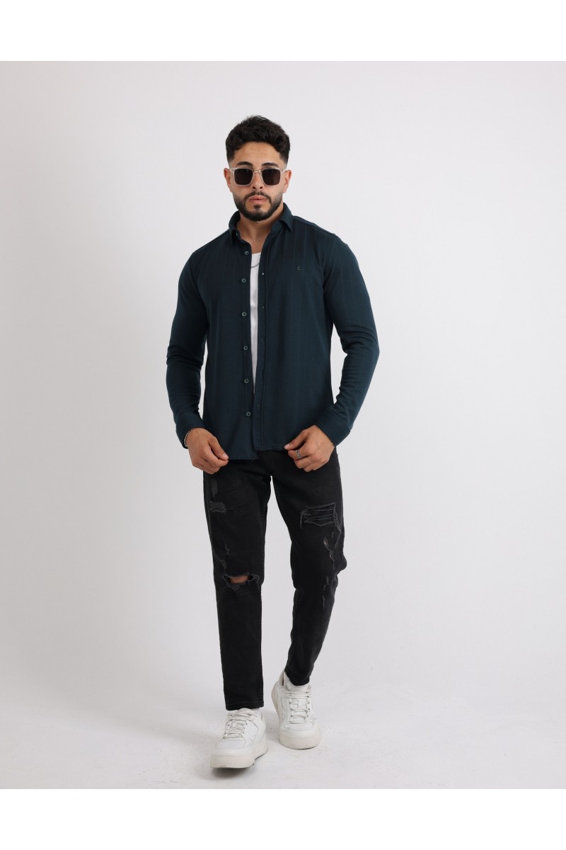 Cliento Likralı Örme Waffle Klasik ve Modern Erkek Gömlek