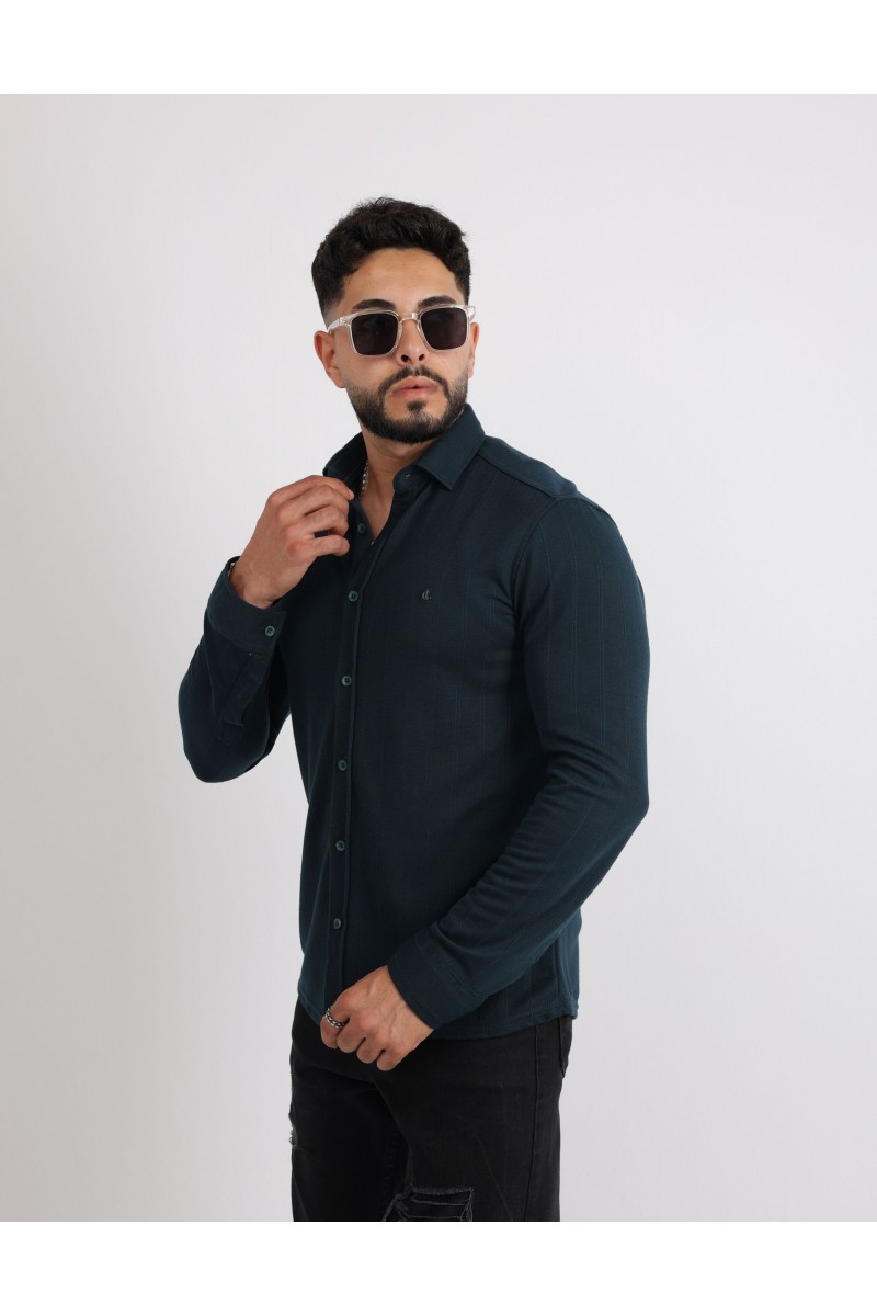 Cliento Likralı Örme Waffle Klasik ve Modern Erkek Gömlek