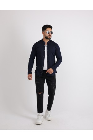 Cliento Likralı Pamuklu Armürlü Kumaş Casual Modern Erkek Gömlek 