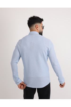Cliento Şık ve Rahat Likralı Düz Waffle Örme Erkek Gömlek