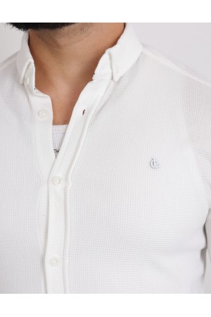 Cliento Şık ve Rahat Likralı Düz Waffle Örme Erkek Gömlek