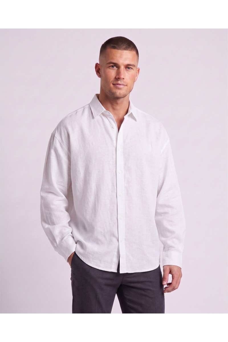 Premium Pamuklu Keten Oversize Şık Erkek Gömlek